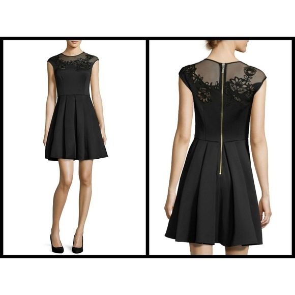 💕TED BAKER💕 Black Embroidered Mesh Skater Dress - Picture 6 of 8